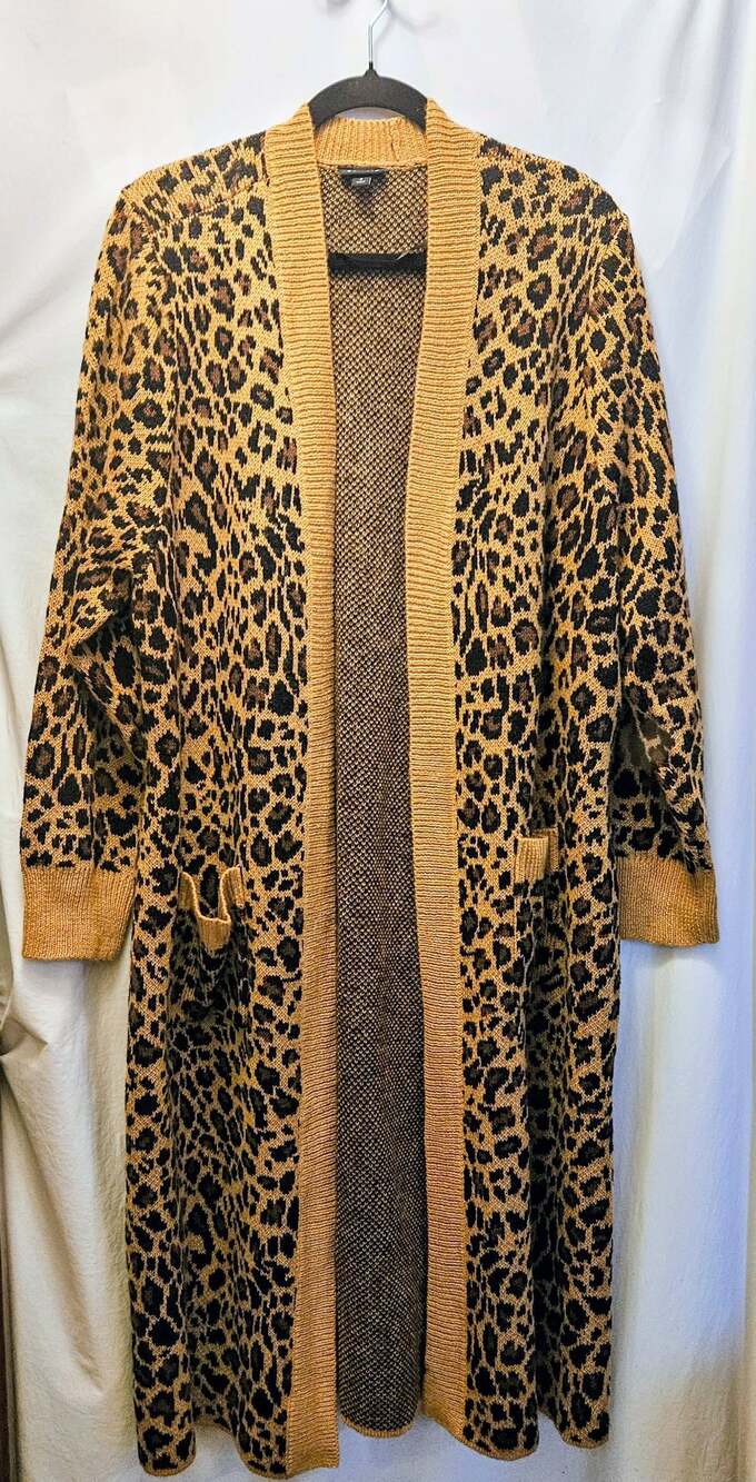 Torrid Plus Size Leopard Animal Print Long Open Front Duster Cardigan Size 2